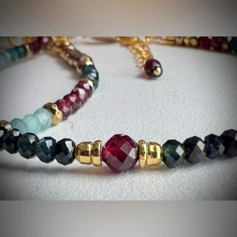 2 Strand Paraiba Blue Tourmaline Garnet 18kVermeil  Bracelet - Picture 3 of 5